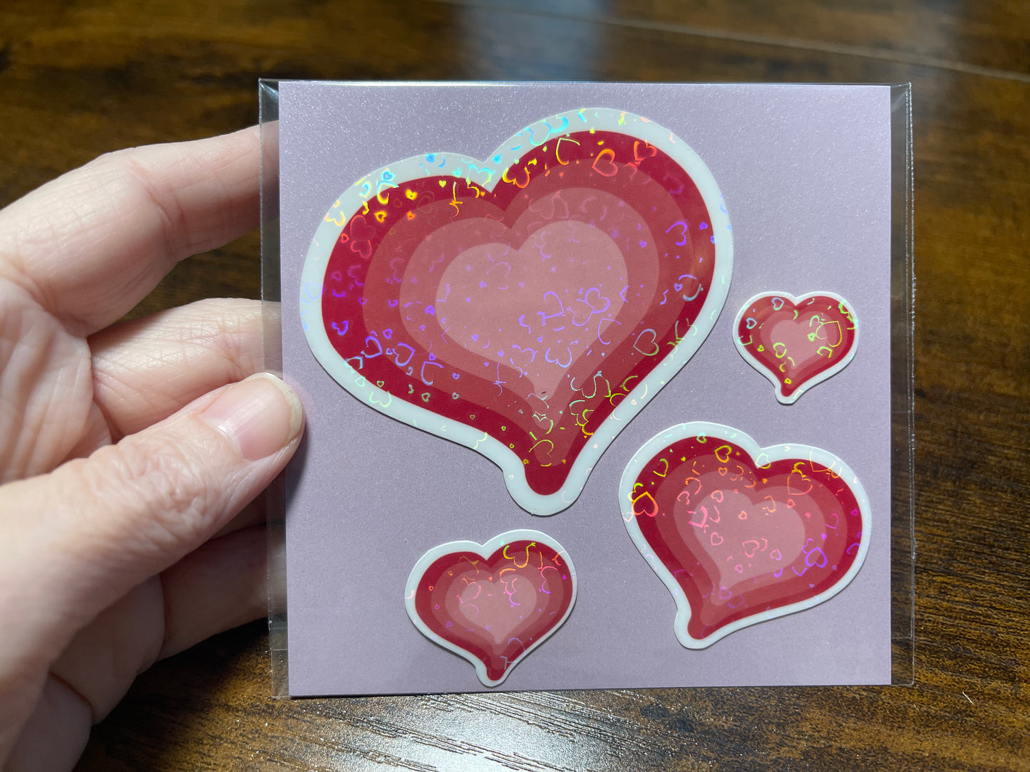 Handmade Holographic Heart Vinyl Stickers – Rainbow Collection