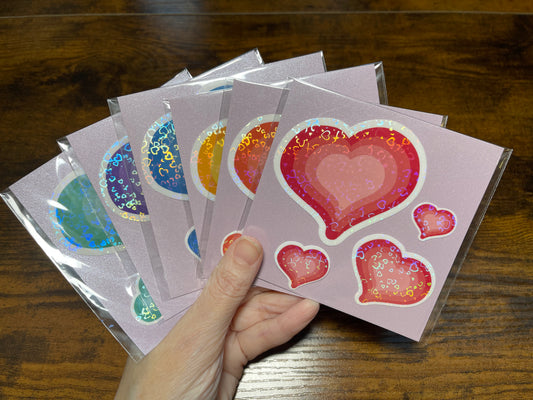 Handmade Holographic Heart Vinyl Stickers – Rainbow Collection