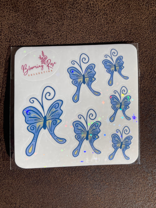 Blue Butterfly Collection – Holographic and Clear Vinyl Stickers